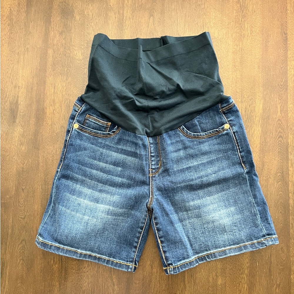 Denim Maternity Shorts with Black Waistband